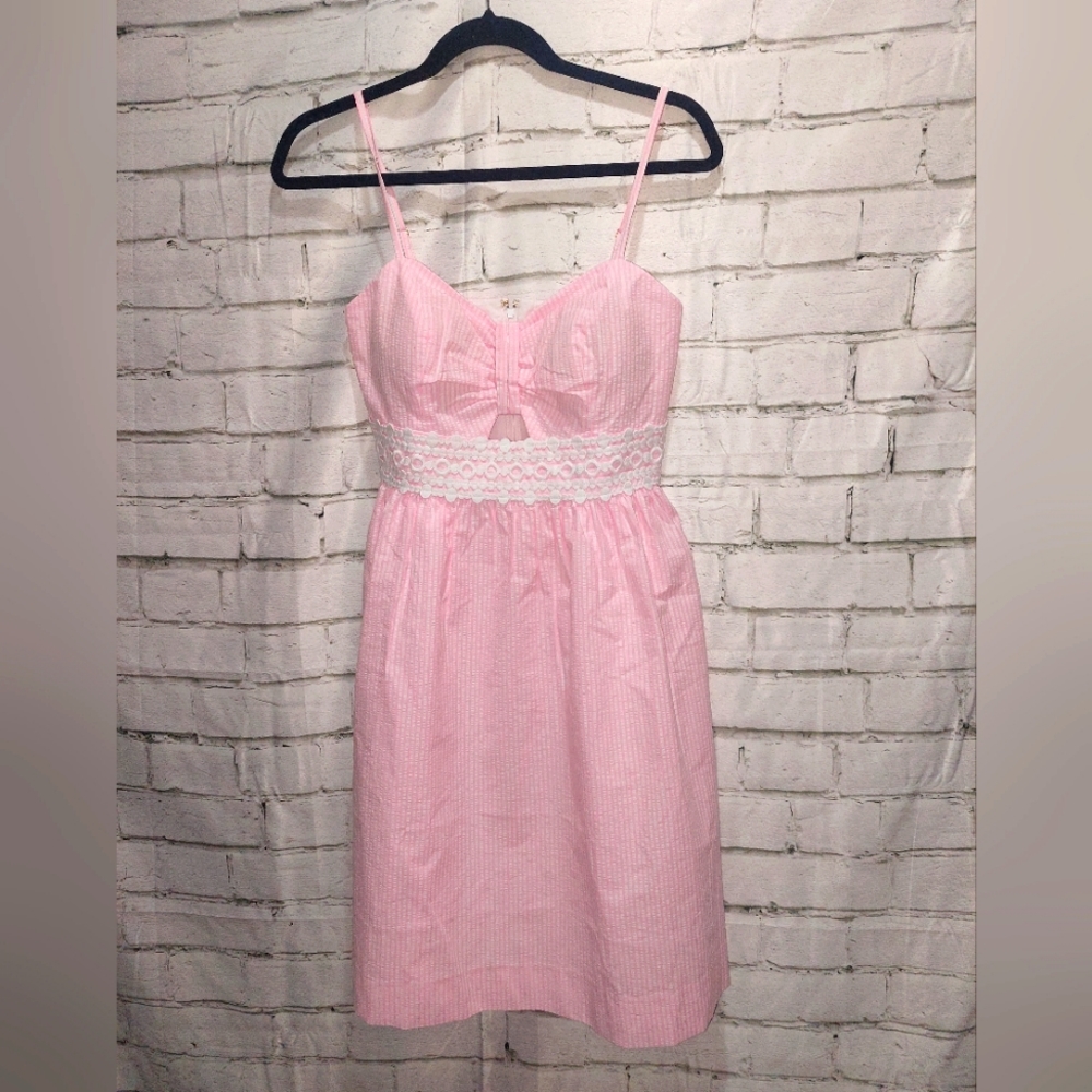 Lilly Pulitzer Katlynn Pink Fit & Flare Striped Pink Cut Out Dress size 2 NWT